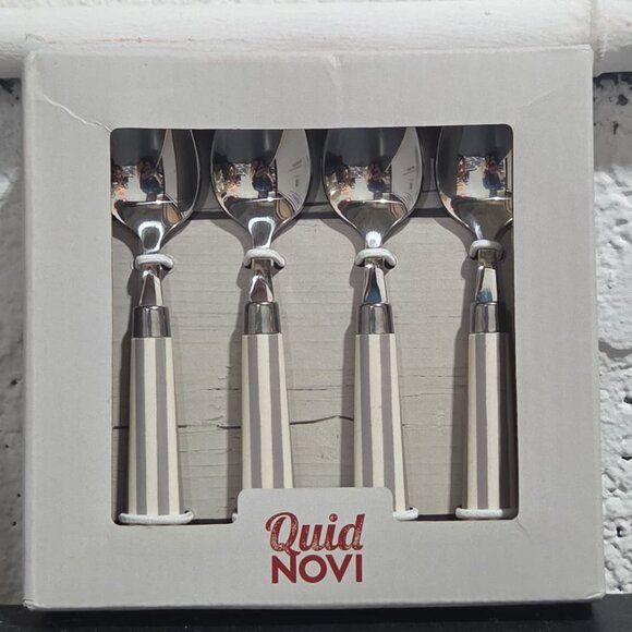 Moka Spoons Set – 4pc Espresso Teaspoons Gray & White Stripes Handles Quid Novi - Picture 1 of 2